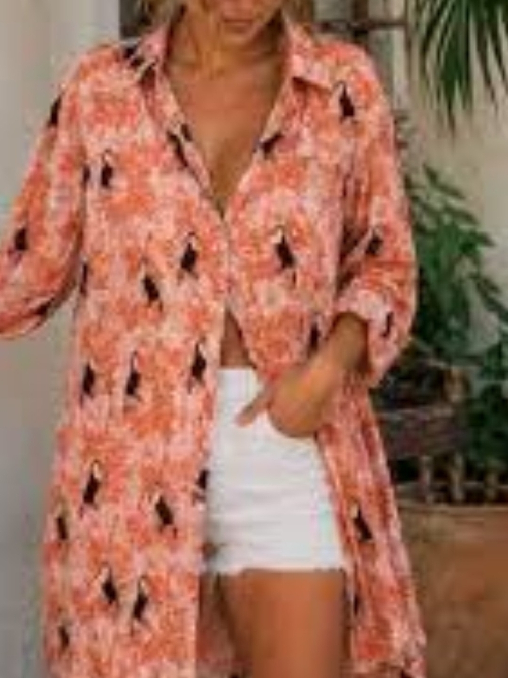 Jane and Delancey Orange Toucan Print Shirt Dress Long Sleeve Button Front L